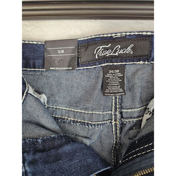 True Luck Jeans Slim Fit Men's Sz 34x30‎ Medium Wash Embroided Flap Pockets Nwt. - Picture 10 of 10